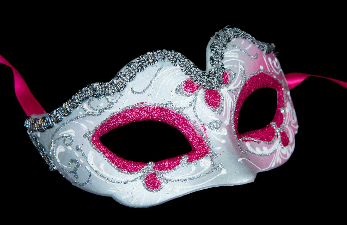 Masque Vénitien Colombine Ondine Rose Argenté pour Petit Visage – Artisanat Authentique de Venise