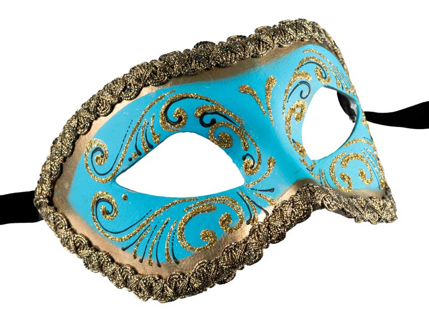 Masque Colombine Bleu et Doré – Artisanat Authentique de Venise
