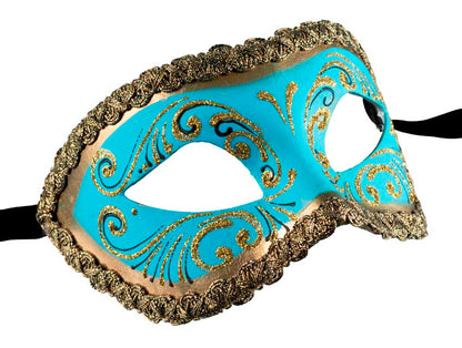 Masque Colombine Bleu et Doré – Artisanat Authentique de Venise