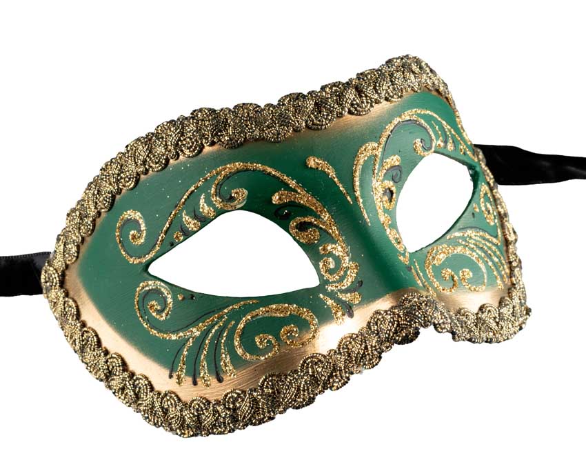 Masque Colombine Vert Doré – Artisanat Authentique de Venise