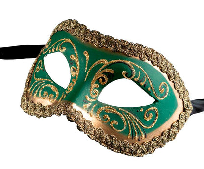 Masque Colombine Vert Doré – Artisanat Authentique de Venise