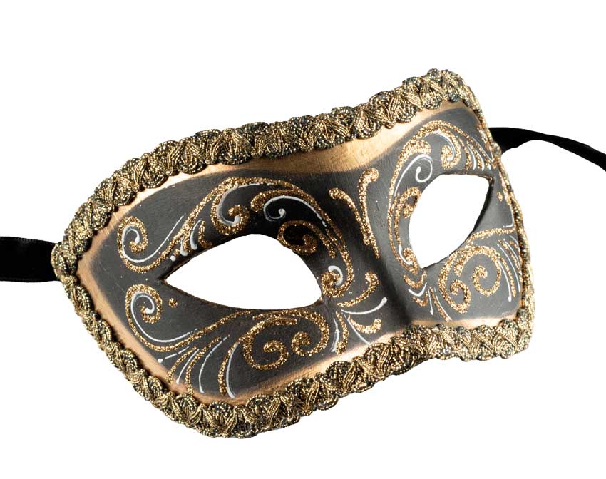 Masque Colombine Noir et Doré – Artisanat Authentique de Venise