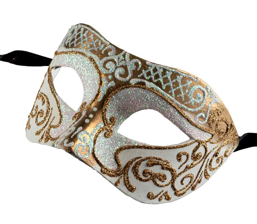 Masque Colombine Blanc et Doré – Artisanat Authentique de Venise