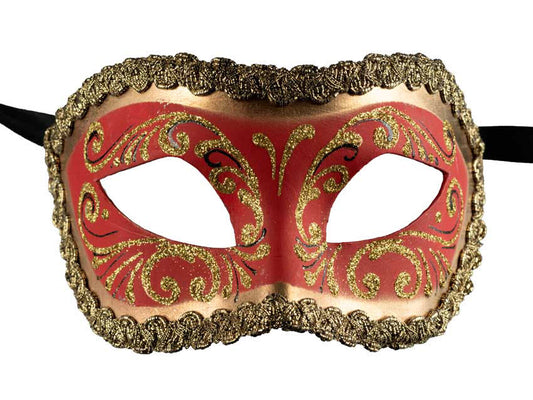 Masque Colombine Rouge Doré – Artisanat Authentique de Venise
