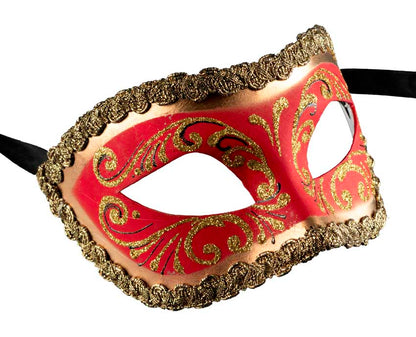 Masque Colombine Rouge Doré – Artisanat Authentique de Venise