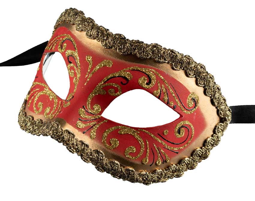 Masque Colombine Rouge Doré – Artisanat Authentique de Venise