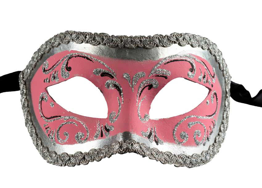 Masque Colombine de Venise Rose Argenté – Artisanat Authentique de Venise