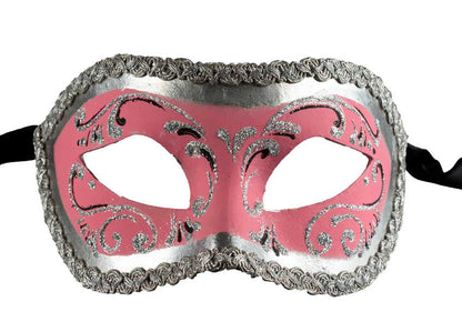 Masque Colombine de Venise Rose Argenté – Artisanat Authentique de Venise