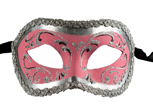 Masque Colombine de Venise Rose Argenté – Artisanat Authentique de Venise