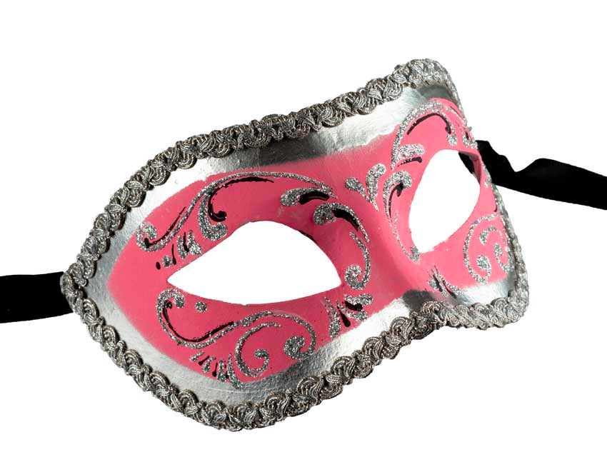 Masque Colombine de Venise Rose Argenté – Artisanat Authentique de Venise