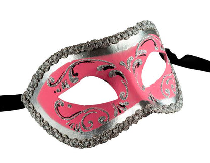 Masque Colombine de Venise Rose Argenté – Artisanat Authentique de Venise