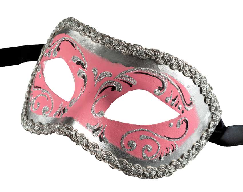 Masque Colombine de Venise Rose Argenté – Artisanat Authentique de Venise