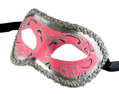 Masque Colombine de Venise Rose Argenté – Artisanat Authentique de Venise