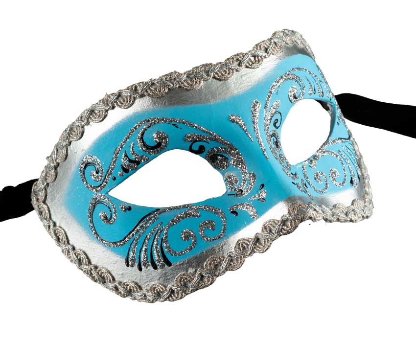 Masque Colombine Bleu et Argenté – Artisanat Authentique de Venise