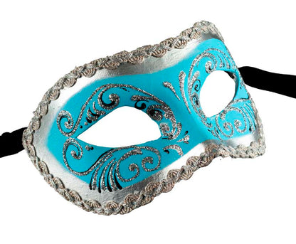 Masque Colombine Bleu et Argenté – Artisanat Authentique de Venise