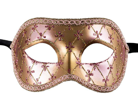 Masque Colombine Lea Rose et Doré – Artisanat Authentique de Venise