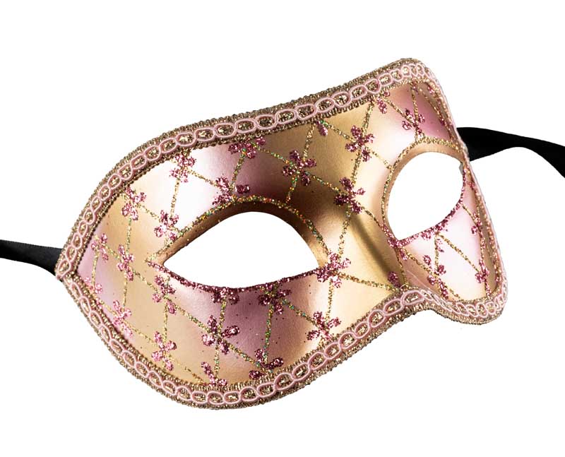 Masque Colombine Lea Rose et Doré – Artisanat Authentique de Venise