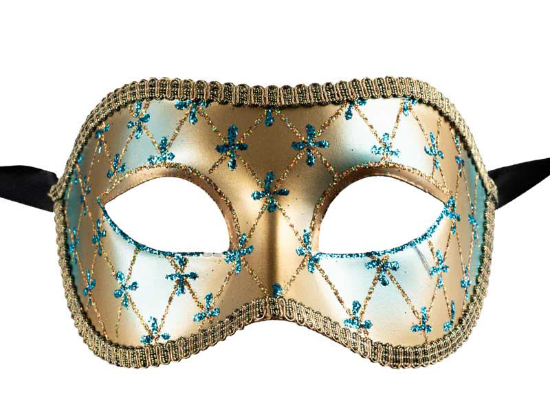 Masque Colombine Lea Bleu et Doré – Élégance Authentique du Carnaval de Venise
