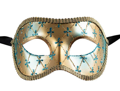 Masque Colombine Lea Bleu et Doré – Élégance Authentique du Carnaval de Venise