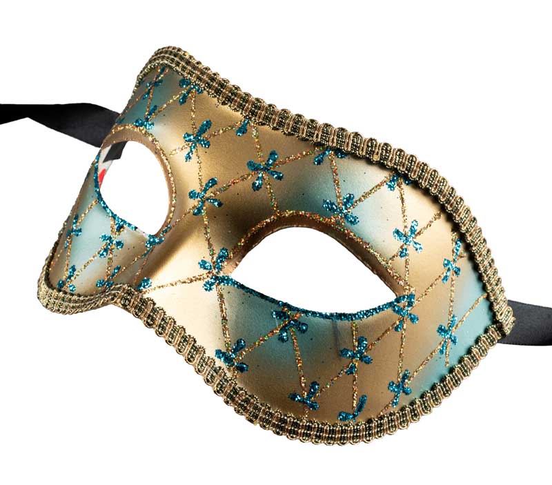 Masque Colombine Lea Bleu et Doré – Élégance Authentique du Carnaval de Venise