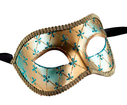 Masque Colombine Lea Bleu et Doré – Élégance Authentique du Carnaval de Venise