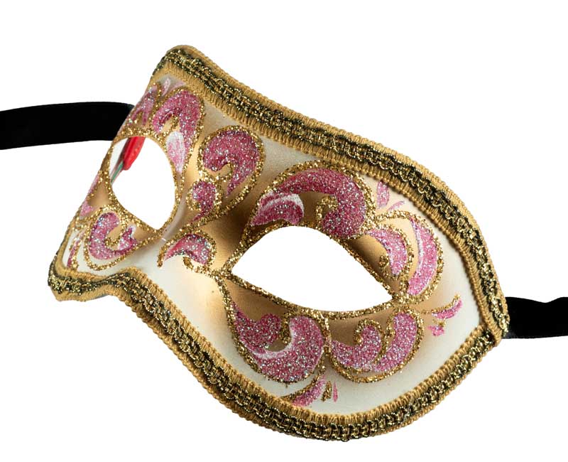 Masque Colombine Rose et Doré – Élégance et Charme du Carnaval de Venise