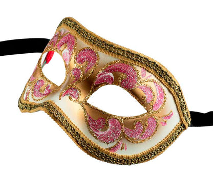 Masque Colombine Rose et Doré – Élégance et Charme du Carnaval de Venise