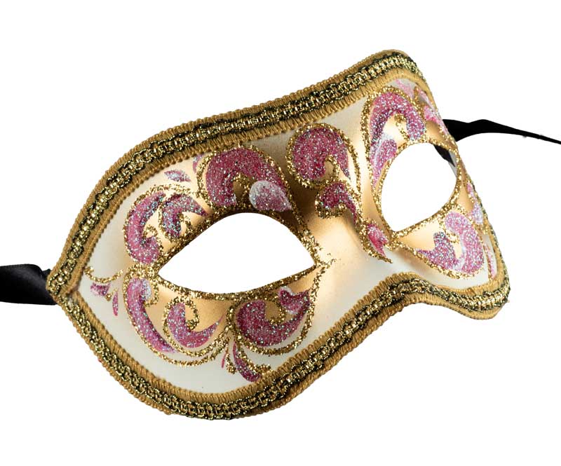 Masque Colombine Rose et Doré – Élégance et Charme du Carnaval de Venise