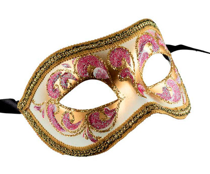 Masque Colombine Rose et Doré – Élégance et Charme du Carnaval de Venise