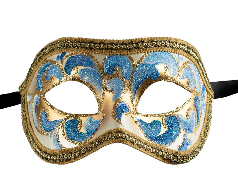 Masque Colombine Bleu et Doré – Élégance Authentique du Carnaval de Venise