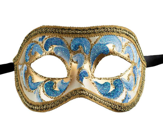 Masque Colombine Bleu et Doré – Élégance Authentique du Carnaval de Venise