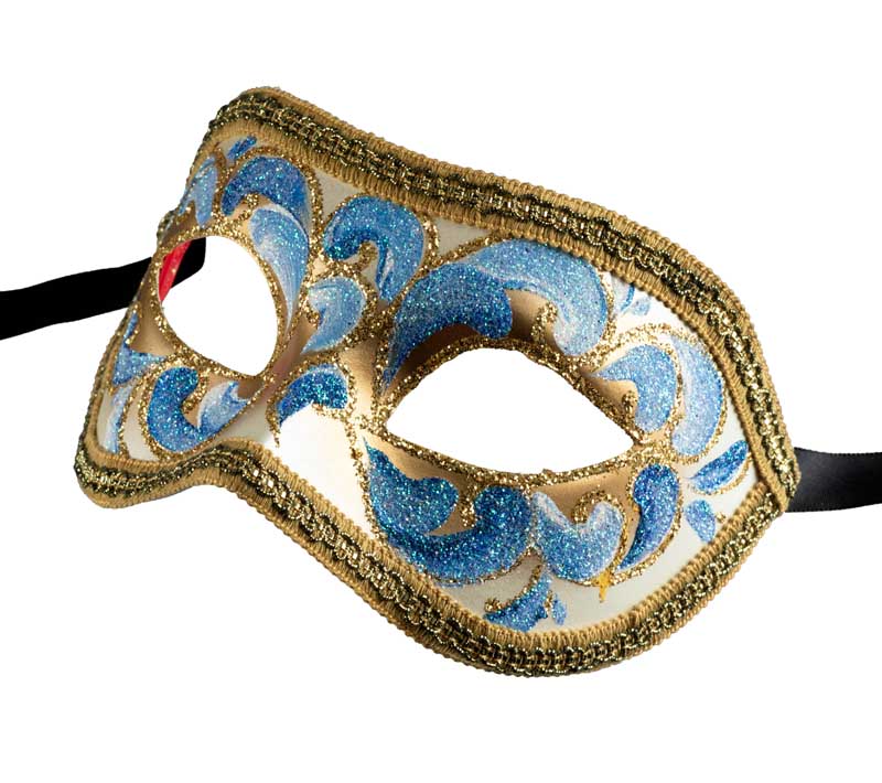 Masque Colombine Bleu et Doré – Élégance Authentique du Carnaval de Venise