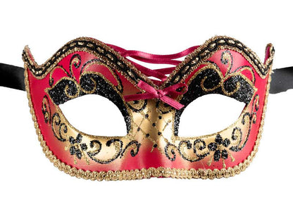 Masque Colombine Rouge et Doré – Artisanat Authentique de Venise