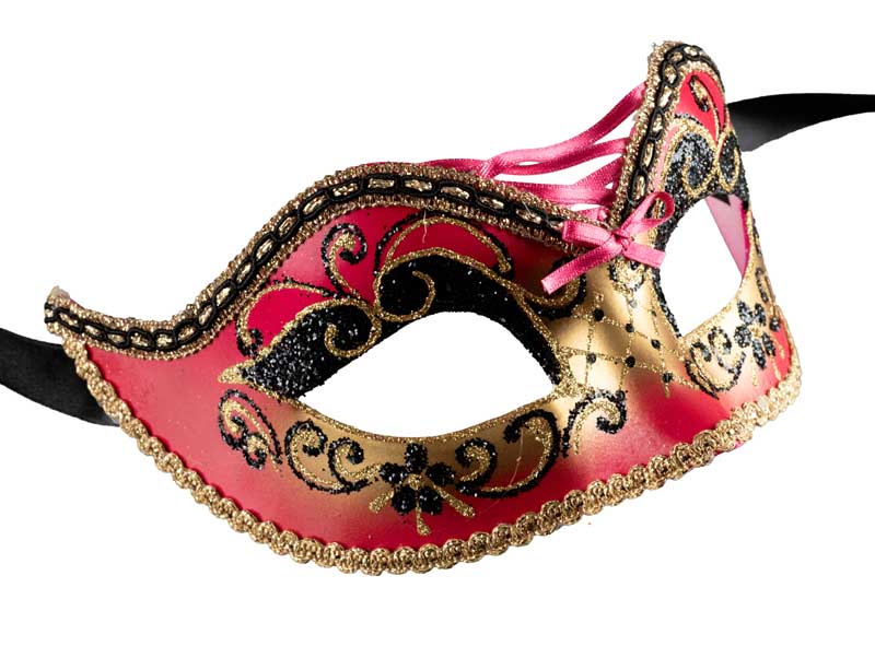 Masque Colombine Rouge et Doré – Artisanat Authentique de Venise
