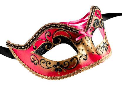 Masque Colombine Rouge et Doré – Artisanat Authentique de Venise