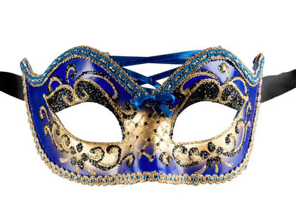 Masque Colombine Bleu et Doré – Artisanat Authentique de Venise