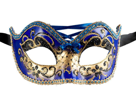 Masque Colombine Bleu et Doré – Artisanat Authentique de Venise