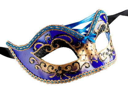 Masque Colombine Bleu et Doré – Artisanat Authentique de Venise