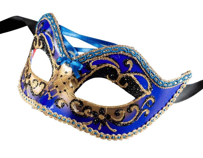 Masque Colombine Bleu et Doré – Artisanat Authentique de Venise