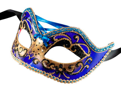 Masque Colombine Bleu et Doré – Artisanat Authentique de Venise