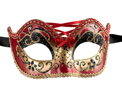Masque Colombine Rouge et Doré – Artisanat Authentique de Venise