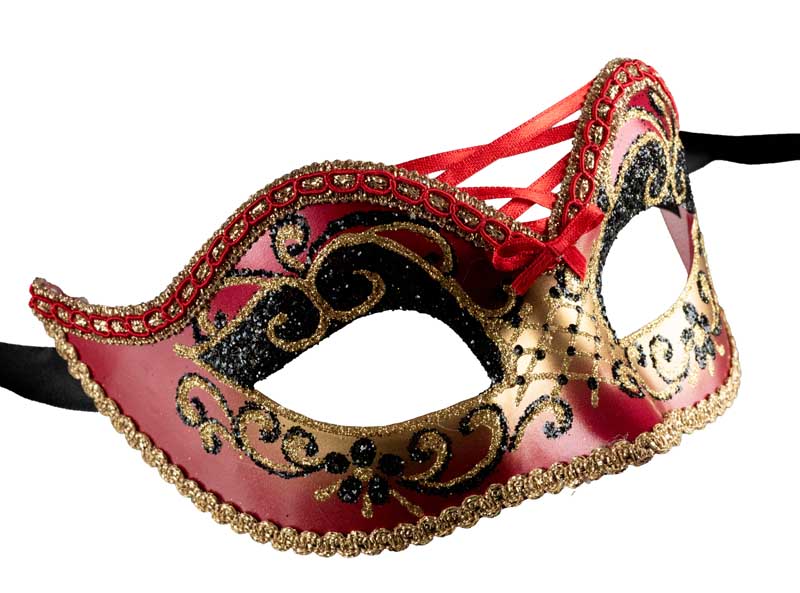 Masque Colombine Rouge et Doré – Artisanat Authentique de Venise