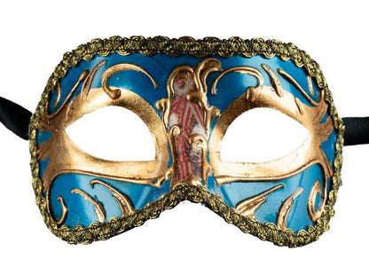Masque Colombine Bleu et Doré – Artisanat Authentique de Venise