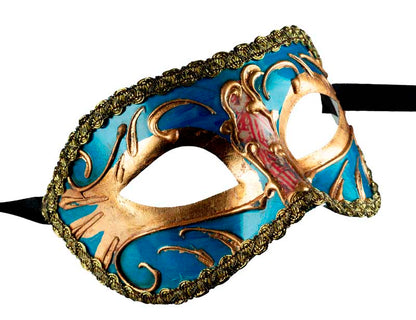 Masque Colombine Bleu et Doré – Artisanat Authentique de Venise