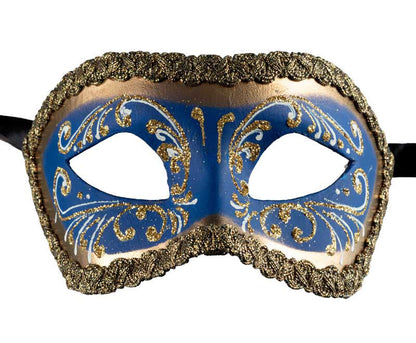 Masque Colombine Bleu et Doré – Artisanat Authentique de Venise