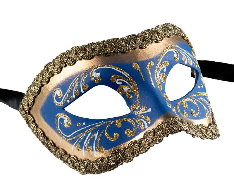 Masque Colombine Bleu et Doré – Artisanat Authentique de Venise