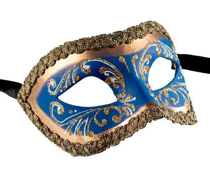 Masque Colombine Bleu et Doré – Artisanat Authentique de Venise