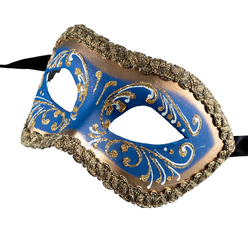 Masque Colombine Bleu et Doré – Artisanat Authentique de Venise
