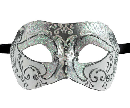 Masque Colombine Blanc Argenté Nacré Rose – Artisanat Authentique de Venise