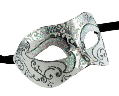 Masque Colombine Blanc Argenté Nacré Rose – Artisanat Authentique de Venise